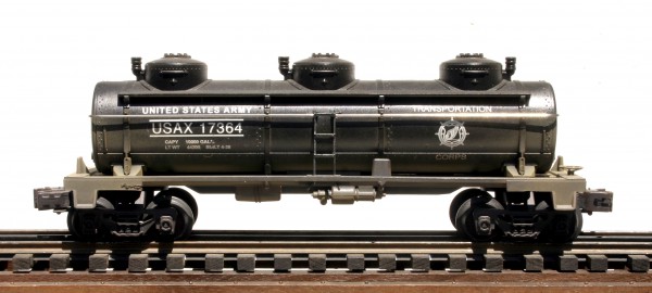 US Army 3-Dome Tank Car – Black USAX 17364(SC3B.USA_Operates on 3-Rail “O”Gauge track • Available Today • (CTN 31)