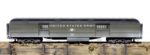 US Army 72′ Troop Heavyweight Baggage Car U.S.A. 4251(SC10C.1USA)_Operates on 3-Rail “O-72” Gauge track  • Available Today • (CTN 34)