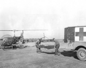 Bell H-13 Sioux Helicopter (left) and Dodge WC54 3/4-ton 4x4 ambulance.