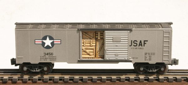 US Air Force 40′ Box Car_USAF Insignia & Door Cargo Inserts_3456(SC9AE.3USAF)_Operates on 3-Rail “O”Gauge track • Available Today • (CTN 17)