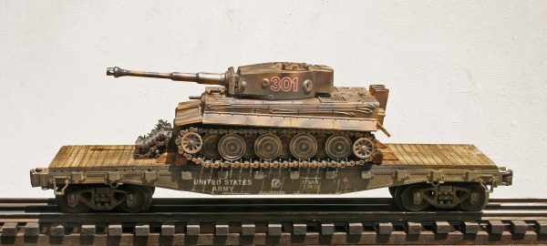 US Army Captured WWII German Pz VI Tiger 1 Tank 301 on U.S. Army 42` Flat Car USAX 23426(CAPAV2.5-FC3.2USA/GER)_Operates on 3-Rail “O”Gauge track • Available Today • (CTN 20)