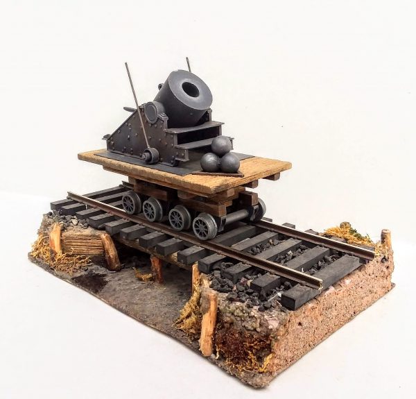 American Civil War Railroad Diorama_13″ Mortar “Dictator” on Flat Car from “The Siege of Petersburg, VA • 1864” • Available Today • (CTN 45)